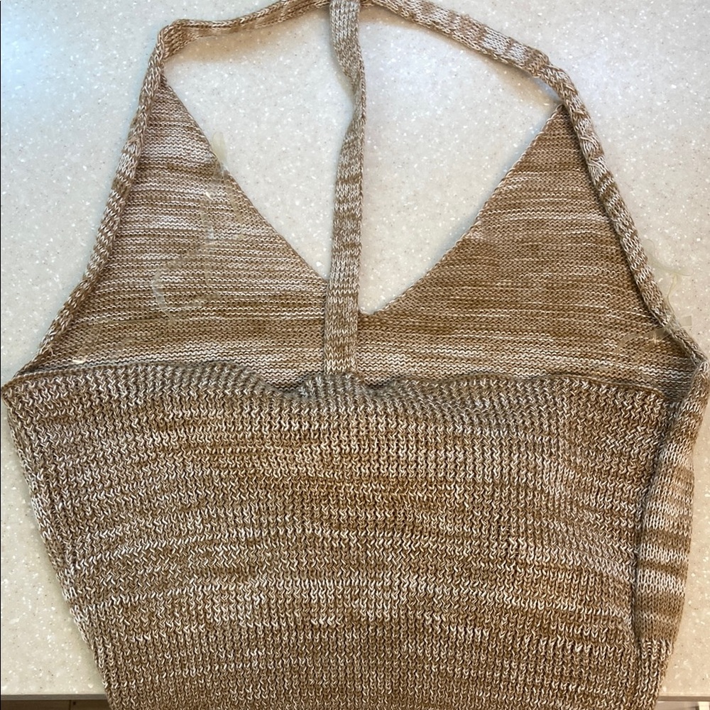Sans Souci Brown and Cream Halter Crop Top - Picture 2 of 2